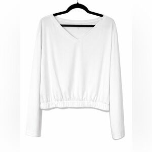 Athleta White Long Sleeve V-Neck Top Size XL